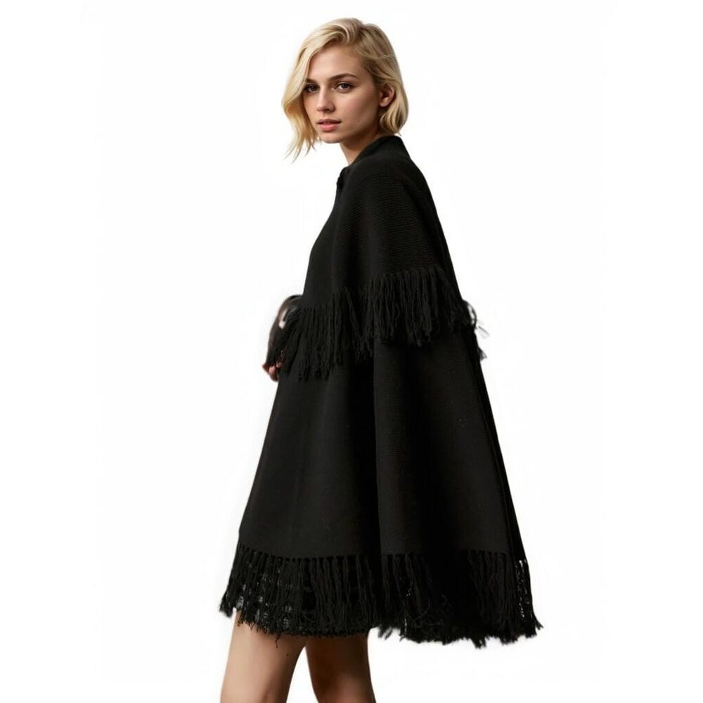 1138 Women's Poncho Cape Vintage Knitted Tassel Warm Winter Autumn Coat